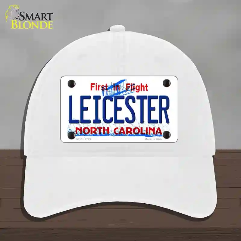 HAT14-MLP-11773 Leicester North Carolina State Novelty License Plate Hat, Unconstructed Cotton - White
