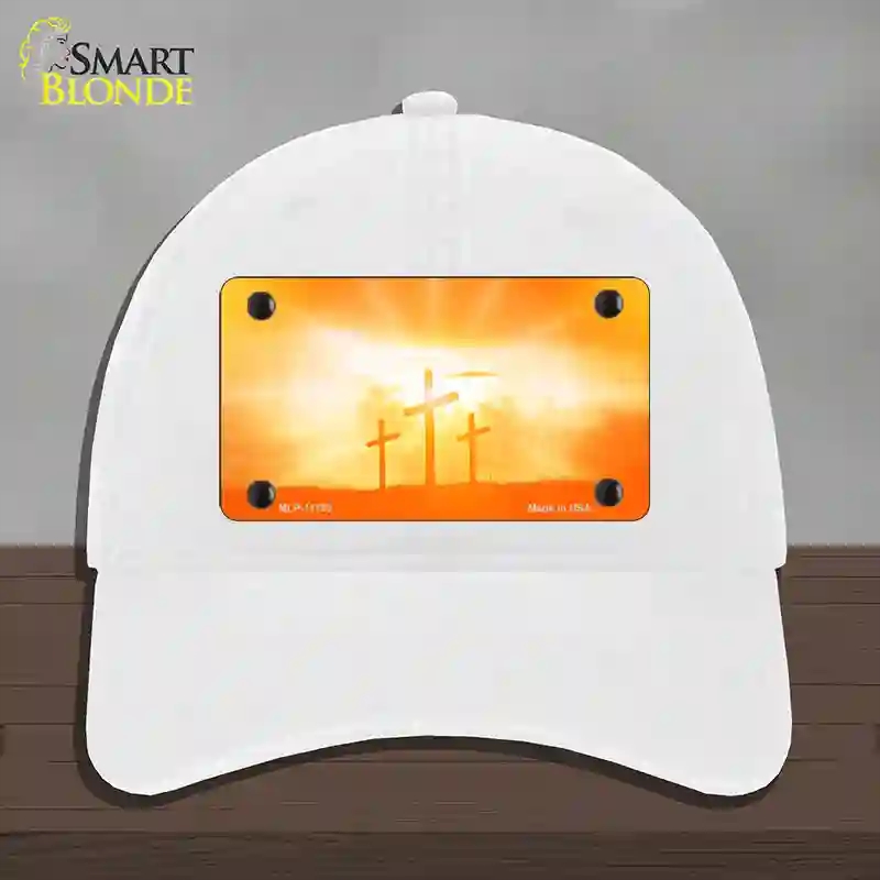 HAT14-MLP-11795 Crosses in the Sun Orange Novelty License Plate Hat, Unconstructed Cotton - White
