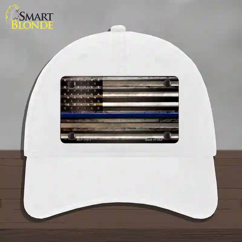 HAT14-MLP-11811 Thin Blue Line American Flag Novelty License Plate Hat, Unconstructed Cotton - White
