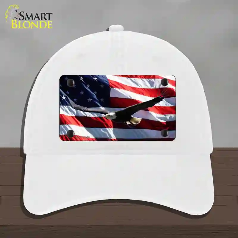 HAT14-MLP-11939 Soaring Eagle Flag Novelty License Plate Hat, Unconstructed Cotton - White