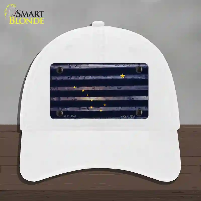 HAT14-MLP-11943 Alaska Corrugated Flag Novelty License Plate Hat, Unconstructed Cotton - White