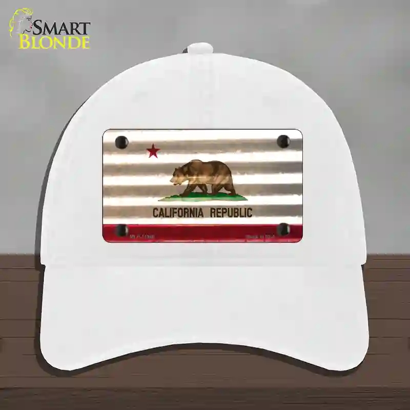 HAT14-MLP-11946 California Corrugated Flag Novelty License Plate Hat, Unconstructed Cotton - White