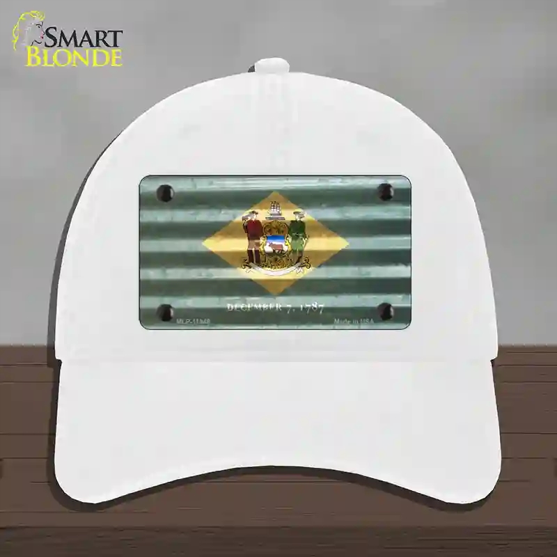HAT14-MLP-11949 Delaware Corrugated Flag Novelty License Plate Hat, Unconstructed Cotton - White