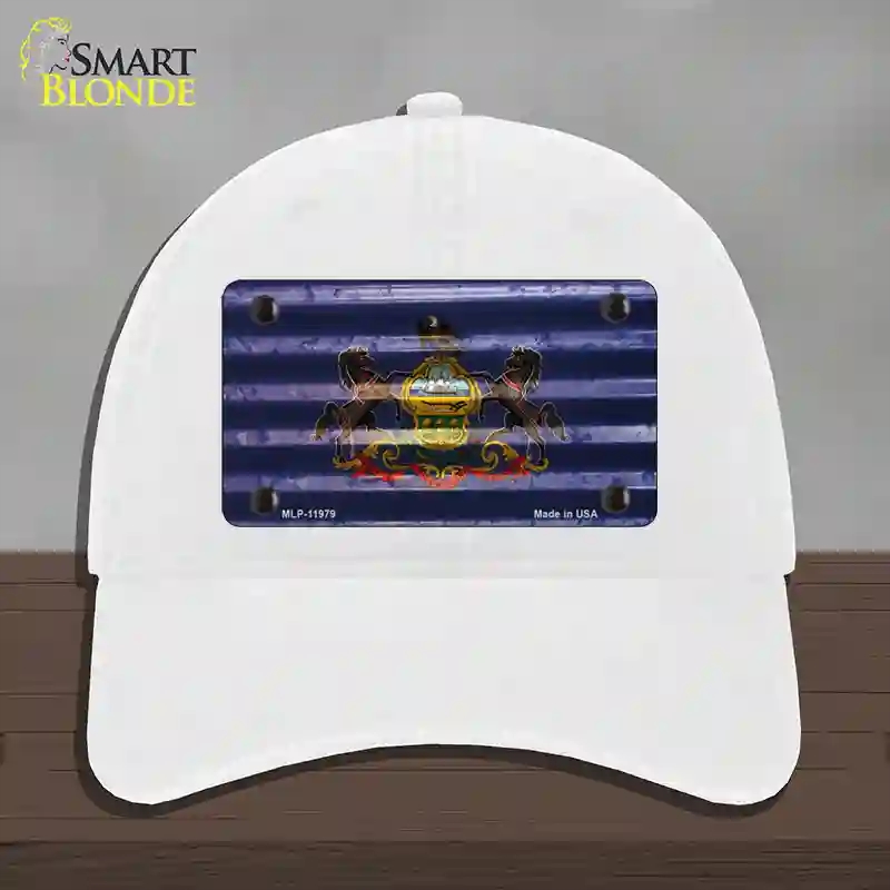HAT14-MLP-11979 Pennsylvania Corrugated Flag Novelty License Plate Hat, Unconstructed Cotton - White