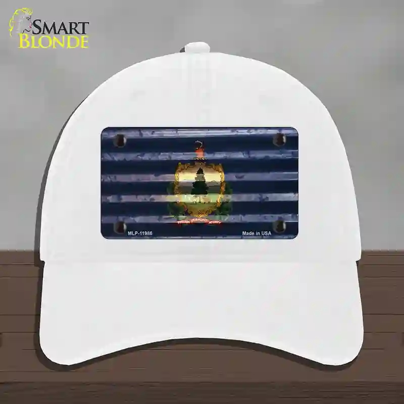 HAT14-MLP-11986 Vermont Corrugated Flag Novelty License Plate Hat, Unconstructed Cotton - White