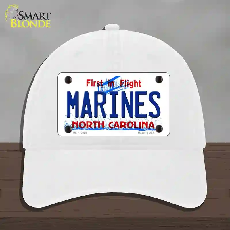 HAT14-MLP-12092 Marines North Carolina State Novelty License Plate Hat, Unconstructed Cotton - White