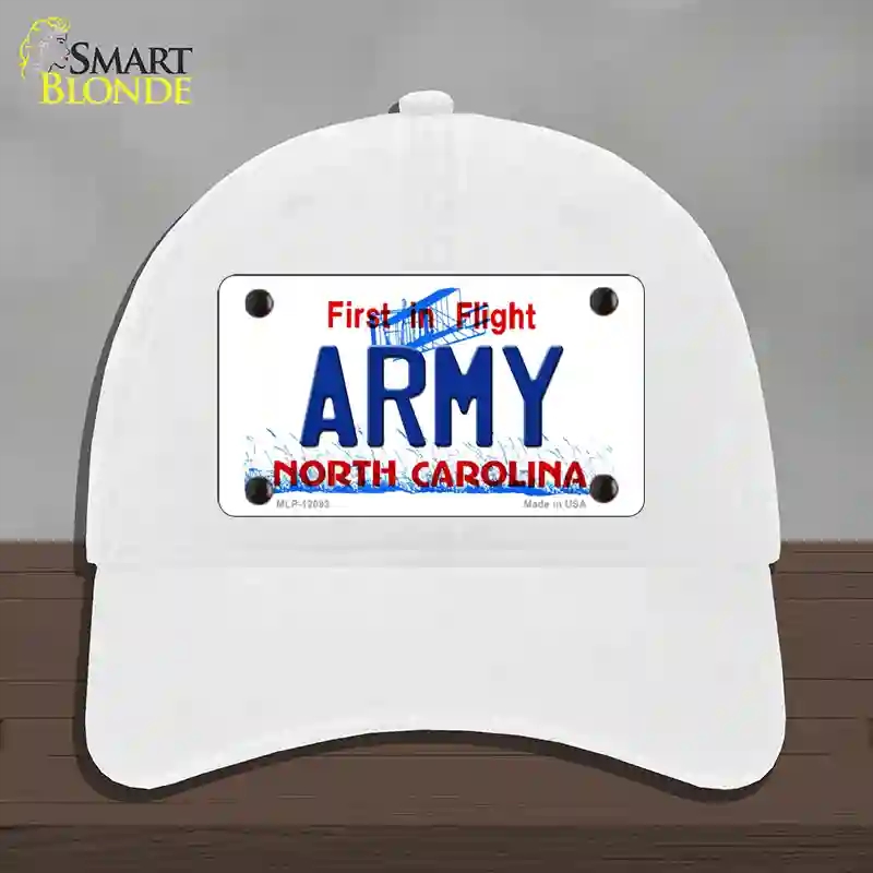 HAT14-MLP-12093 Army North Carolina State Novelty License Plate Hat, Unconstructed Cotton - White