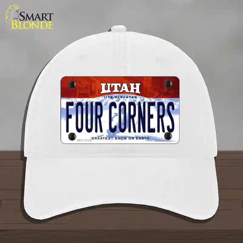 HAT14-MLP-12159 Utah Four Corners Novelty License Plate Hat, Unconstructed Cotton - White