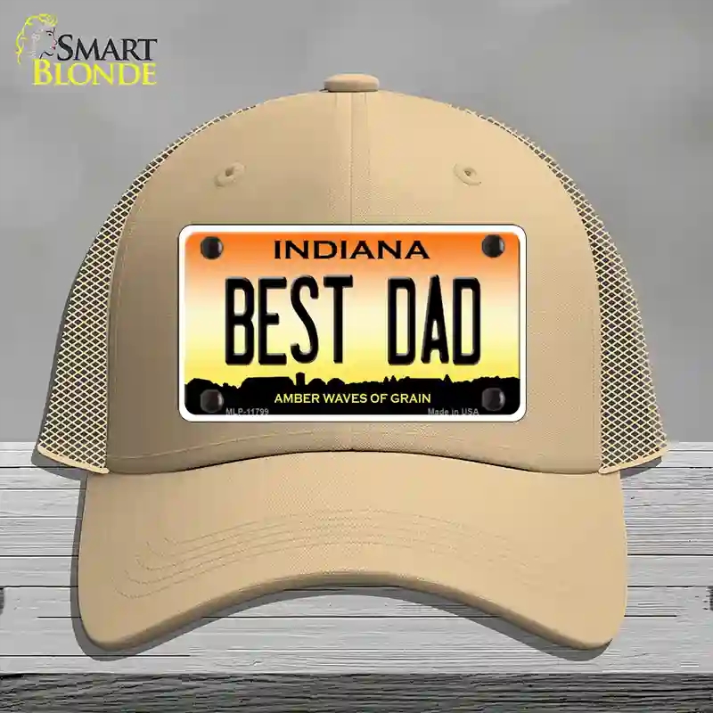 HAT15-MLP-11799 Best Dad Indiana Novelty License Plate Hat, Mesh - Khaki