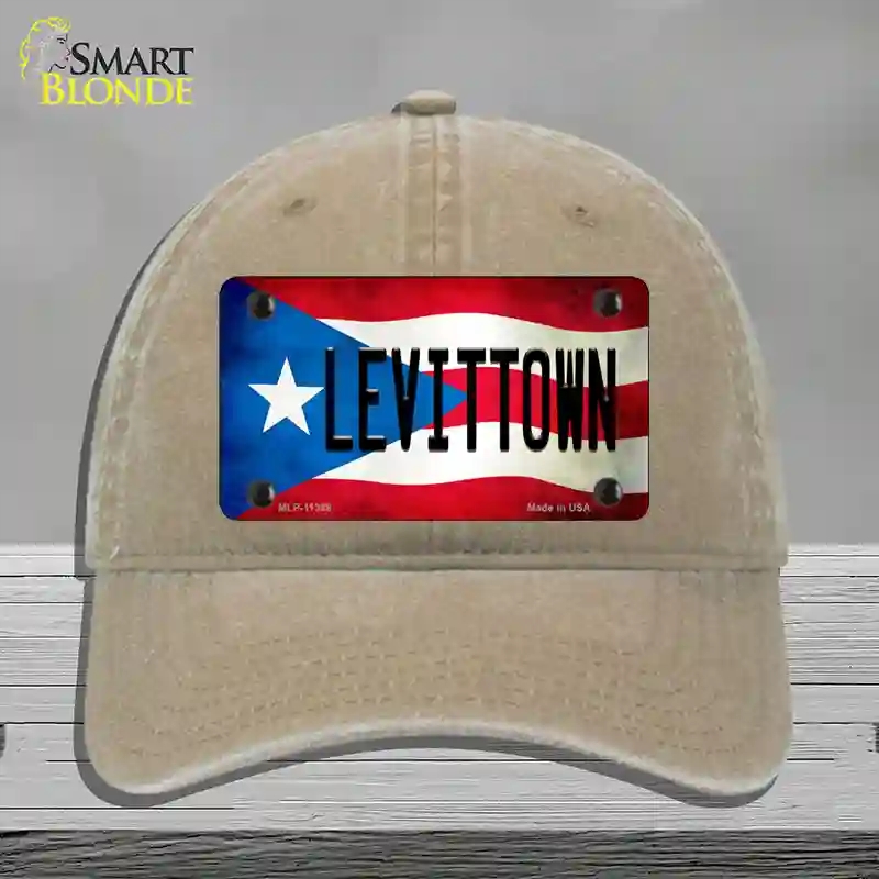 HAT09-MLP-11398 Levittown Puerto Rico Flag Novelty License Plate Hat, Unconstructed Cotton - Khaki