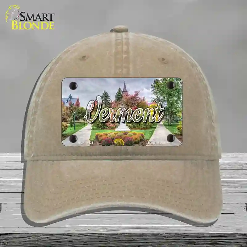 HAT09-MLP-11635 Vermont State Building State Novelty License Plate Hat, Unconstructed Cotton - Khaki