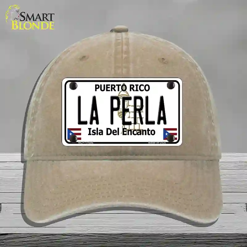 HAT09-MLP-11696 La Perla Puerto Rico Novelty License Plate Hat, Unconstructed Cotton - Khaki
