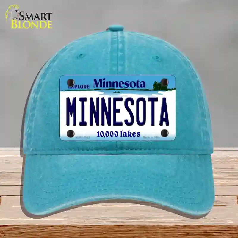 HAT10-MLP-11032 Minnesota State Novelty License Plate Hat, Unconstructed Cotton - Lake Blue