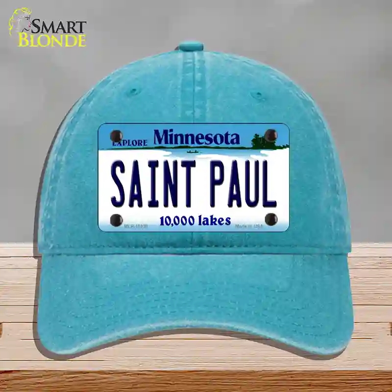 HAT10-MLP-11038 Saint Paul Minnesota State Novelty License Plate Hat, Unconstructed Cotton - Lake Blue