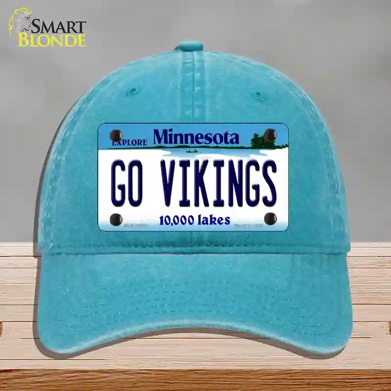 HAT10-MLP-11052 Go Vikings Minnesota Novelty License Plate Hat, Unconstructed Cotton - Lake Blue