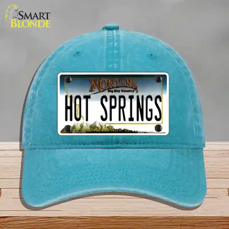 HAT10-MLP-11101 Hot Springs Montana State Novelty License Plate Hat, Unconstructed Cotton - Lake Blue