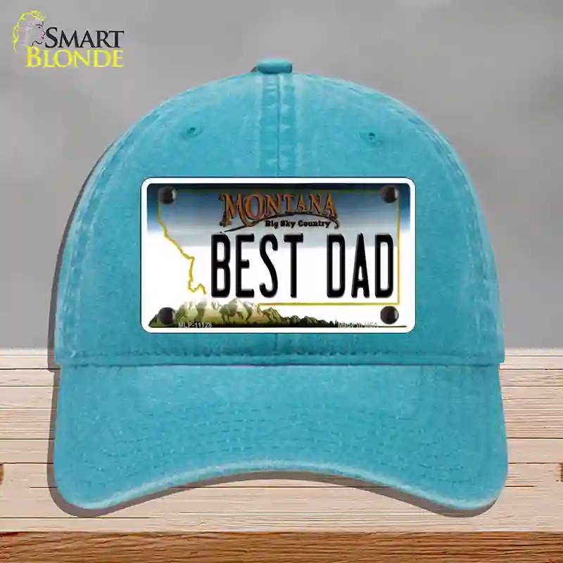 HAT10-MLP-11128 Best Dad Montana State Novelty License Plate Hat, Unconstructed Cotton - Lake Blue