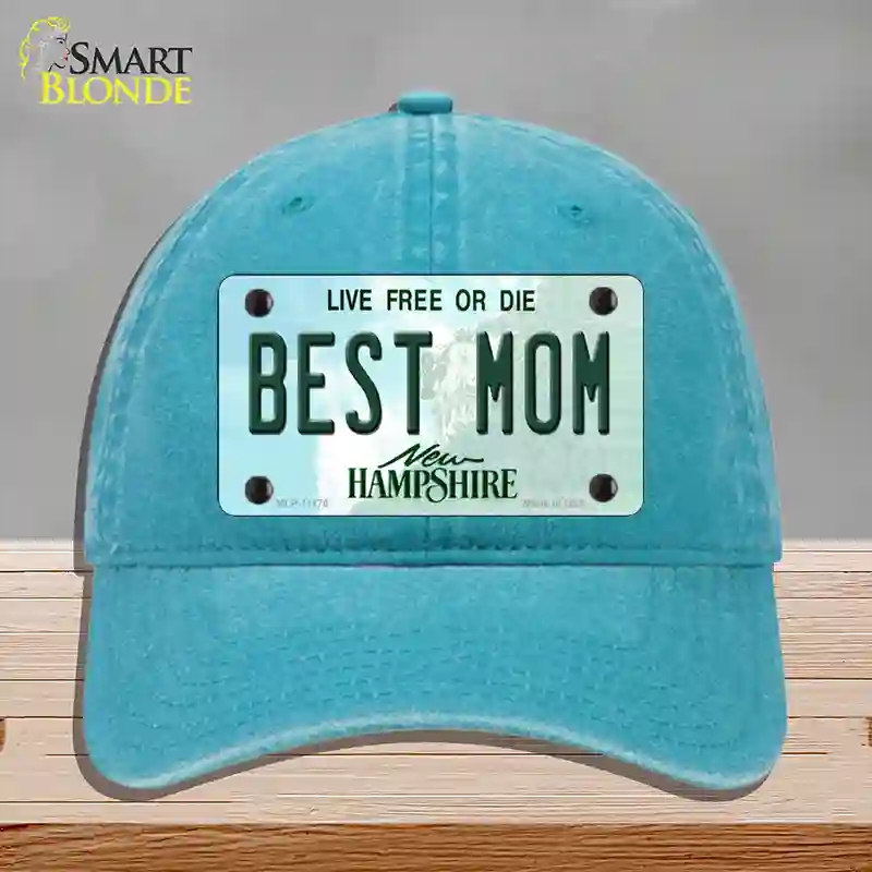 HAT10-MLP-11176 Best Mom   Hampshire State Novelty License Plate Hat, Unconstructed Cotton - Lake Blue