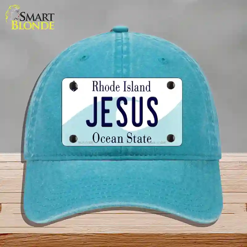 HAT10-MLP-11205 Jesus Rhode Island State Novelty License Plate Hat, Unconstructed Cotton - Lake Blue