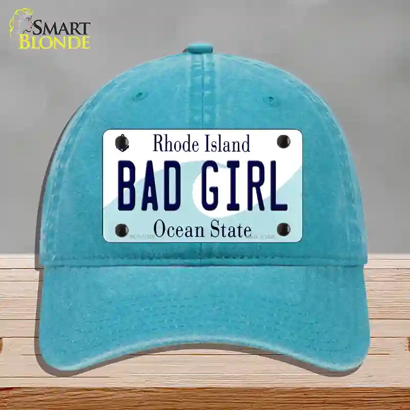 HAT10-MLP-11220 Bad Girl Rhode Island State Novelty License Plate Hat, Unconstructed Cotton - Lake Blue