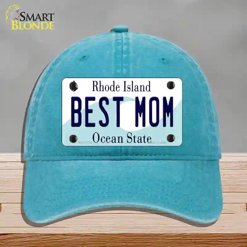HAT10-MLP-11221 Best Mom Rhode Island State Novelty License Plate Hat, Unconstructed Cotton - Lake Blue