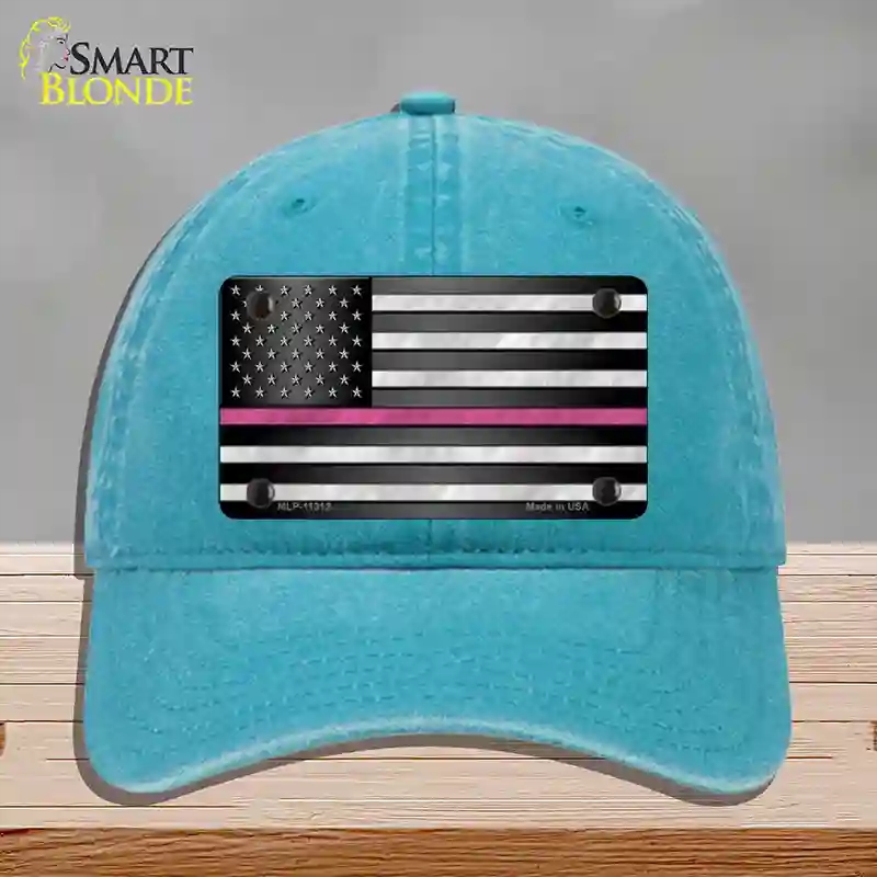 HAT10-MLP-11312 Thin Pink Line Novelty License Plate Hat, Unconstructed Cotton - Lake Blue