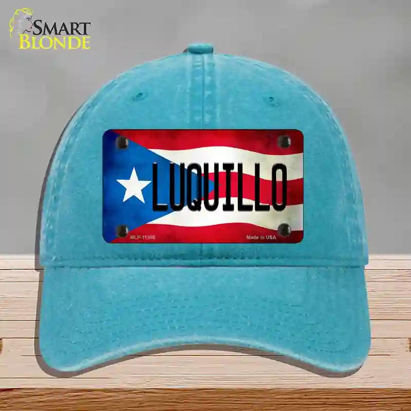 HAT10-MLP-11360 Luquillo Puerto Rico Flag Novelty License Plate Hat, Unconstructed Cotton - Lake Blue