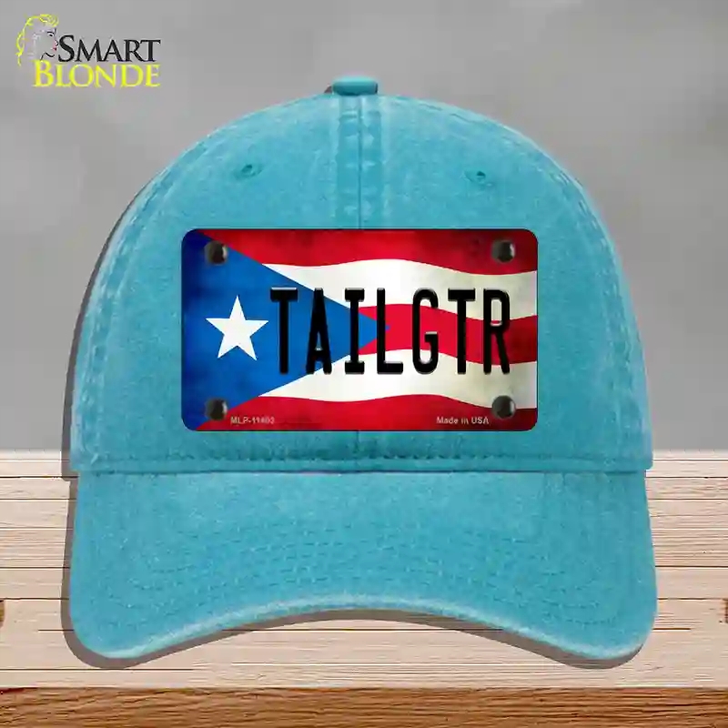 HAT10-MLP-11403 Tailgtr Puerto Rico Flag Novelty License Plate Hat, Unconstructed Cotton - Lake Blue
