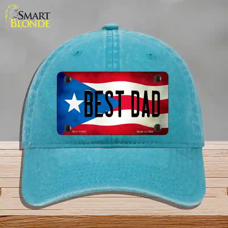HAT10-MLP-11404 Best Dad Puerto Rico Flag Novelty License Plate Hat, Unconstructed Cotton - Lake Blue