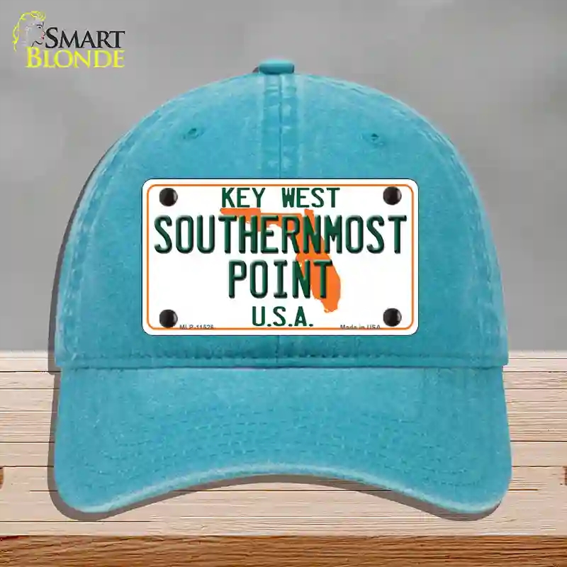 HAT10-MLP-11526 Key West Southernmost Point Novelty License Plate Hat, Unconstructed Cotton - Lake Blue