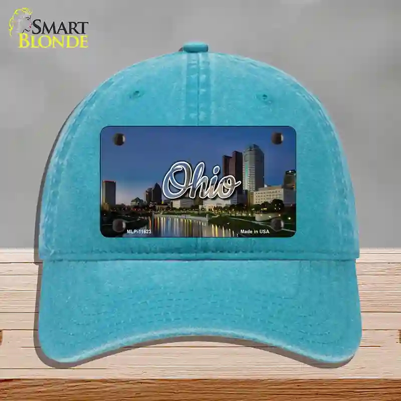 HAT10-MLP-11623 Ohio River City Skyline State Novelty License Plate Hat, Unconstructed Cotton - Lake Blue