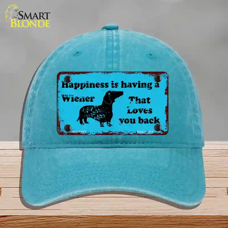 HAT10-MLP-11684 Happiness is Having a Wiener Novelty License Plate Hat, Unconstructed Cotton - Lake Blue
