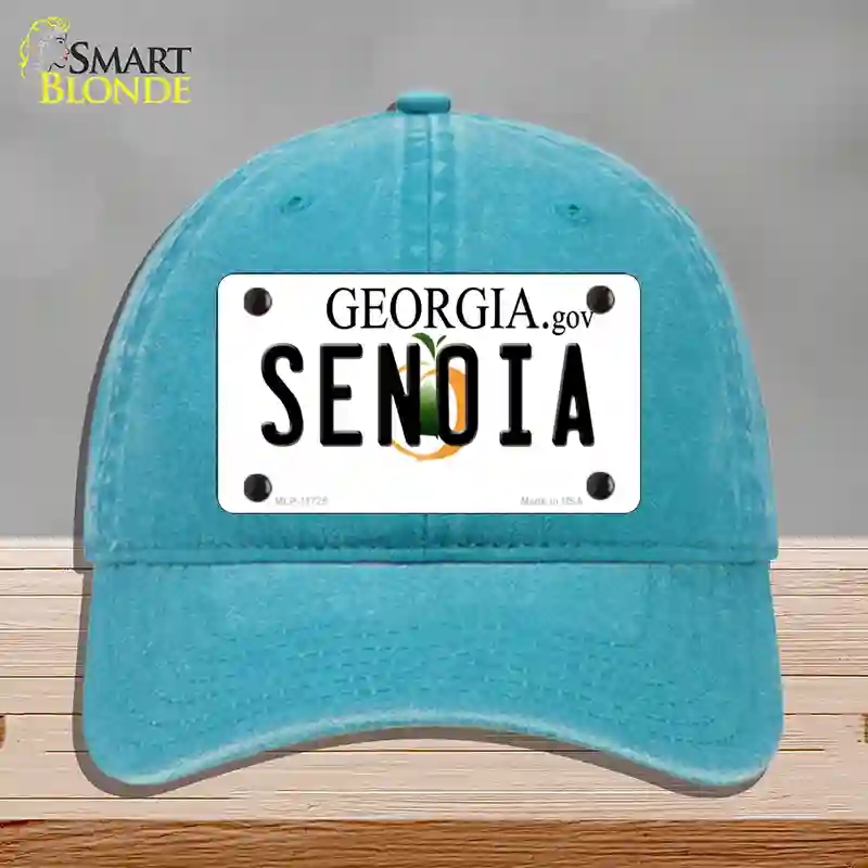 HAT10-MLP-11725 Senoia Georgia State Novelty License Plate Hat, Unconstructed Cotton - Lake Blue