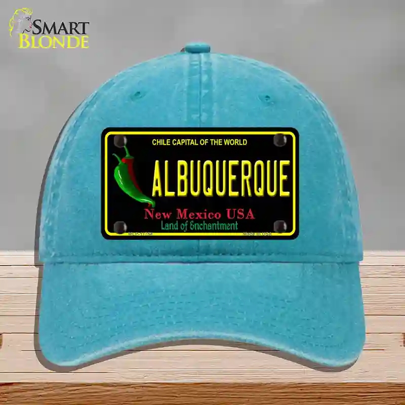 HAT10-MLP-11754 Albuquerque   Mexico Black State Novelty License Plate Hat, Unconstructed Cotton - Lake Blue