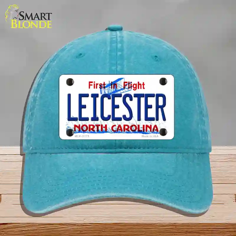 HAT10-MLP-11773 Leicester North Carolina State Novelty License Plate Hat, Unconstructed Cotton - Lake Blue