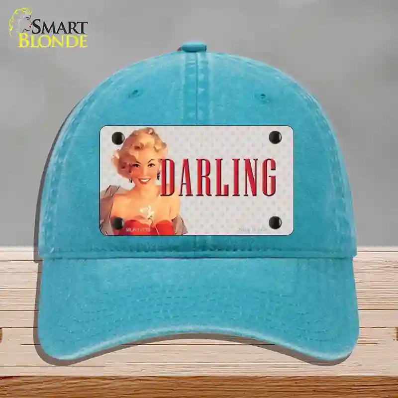 HAT10-MLP-11779 Darling Vintage Pinup Novelty License Plate Hat, Unconstructed Cotton - Lake Blue