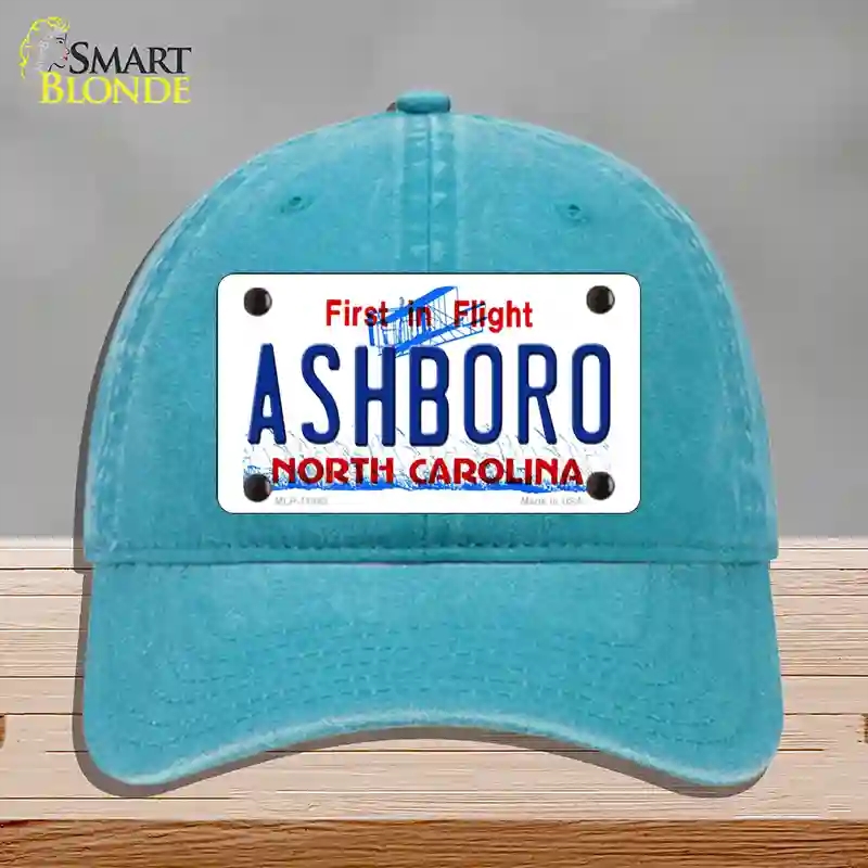 HAT10-MLP-11843 Ashboro North Carolina Novelty License Plate Hat, Unconstructed Cotton - Lake Blue