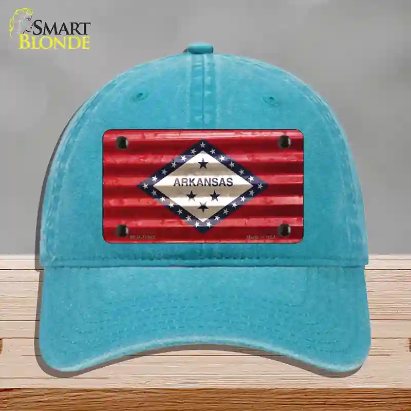 HAT10-MLP-11945 Arkansas Corrugated Flag Novelty License Plate Hat, Unconstructed Cotton - Lake Blue