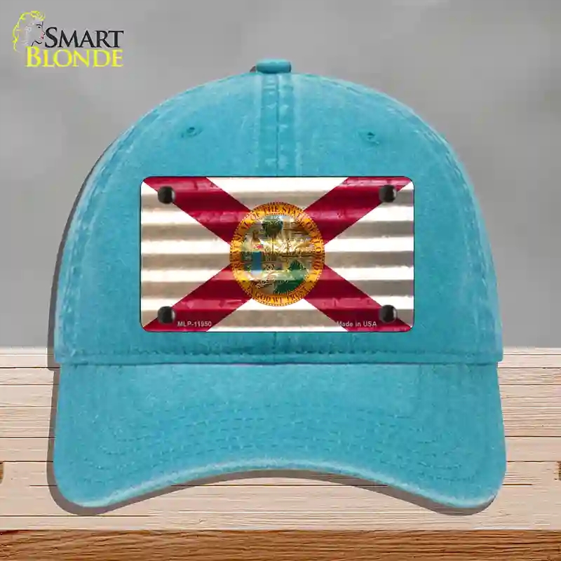 HAT10-MLP-11950 Florida Corrugated Flag Novelty License Plate Hat, Unconstructed Cotton - Lake Blue