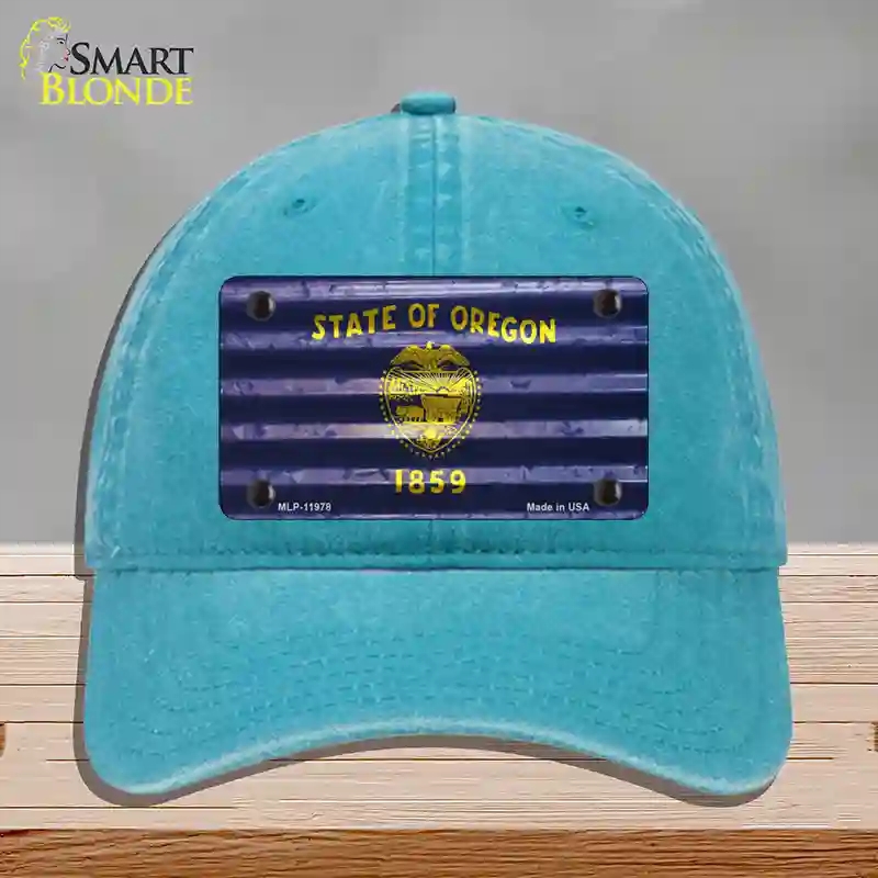 HAT10-MLP-11978 Oregon Corrugated Flag Novelty License Plate Hat, Unconstructed Cotton - Lake Blue