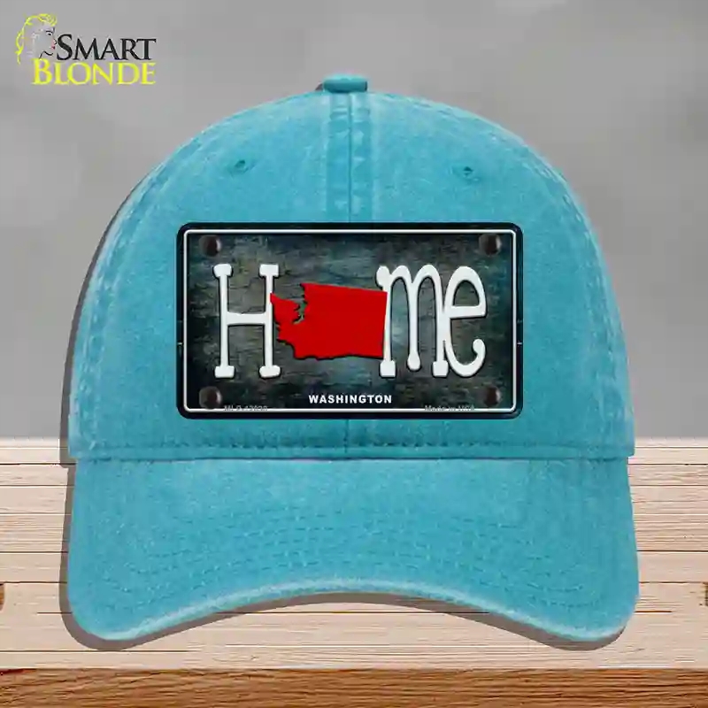 HAT10-MLP-12038 Washington Home State Outline Novelty License Plate Hat, Unconstructed Cotton - Lake Blue