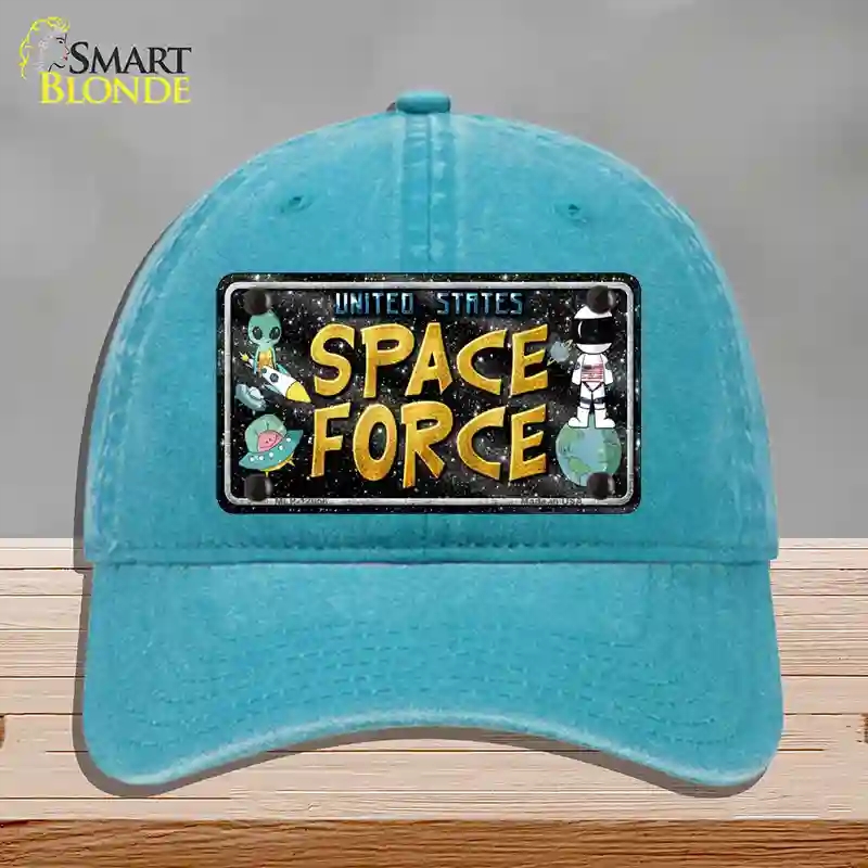 HAT10-MLP-12056 Space Force Novelty License Plate Hat, Unconstructed Cotton - Lake Blue