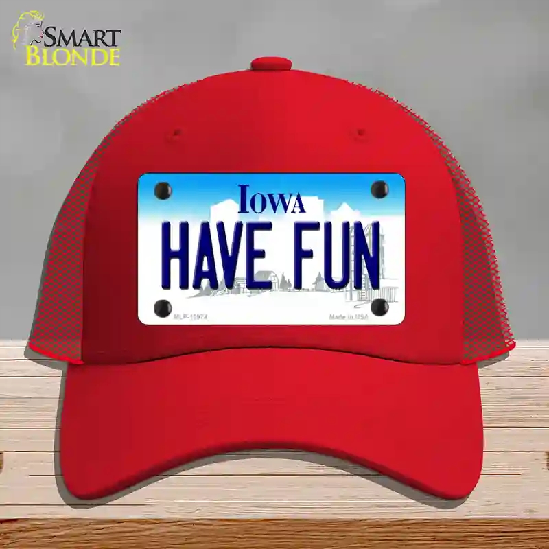 HAT17-MLP-10974 Have Fun Iowa Novelty License Plate Hat, Mesh - Red