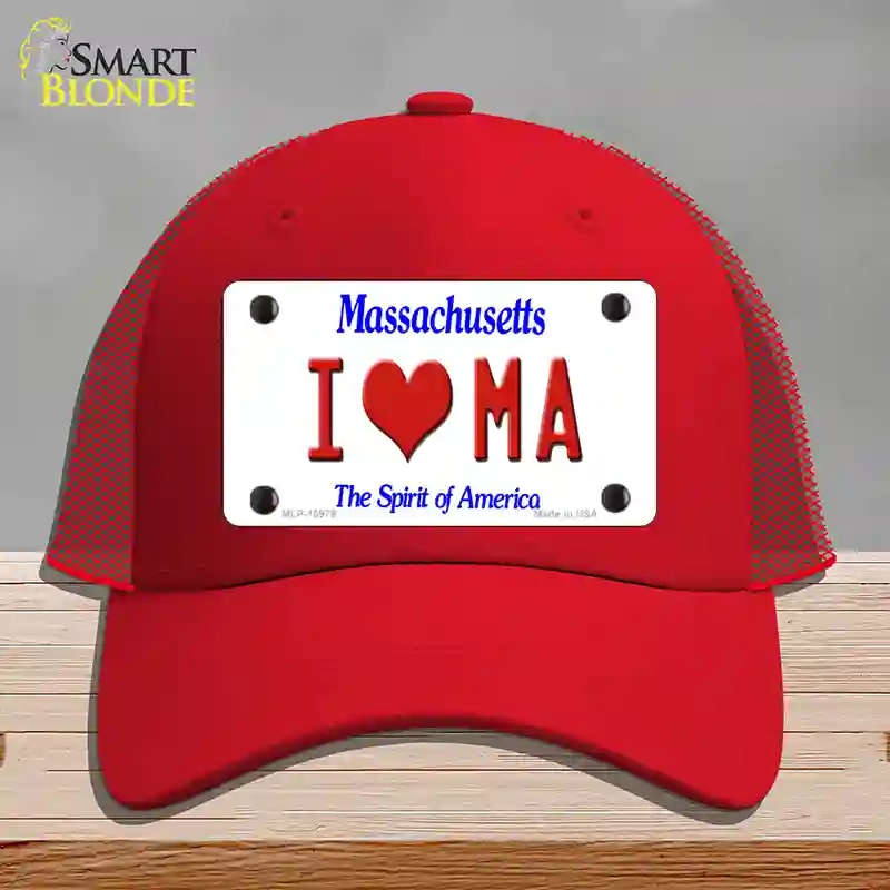 HAT17-MLP-10979 I Love Massachusetts Novelty License Plate Hat, Mesh - Red