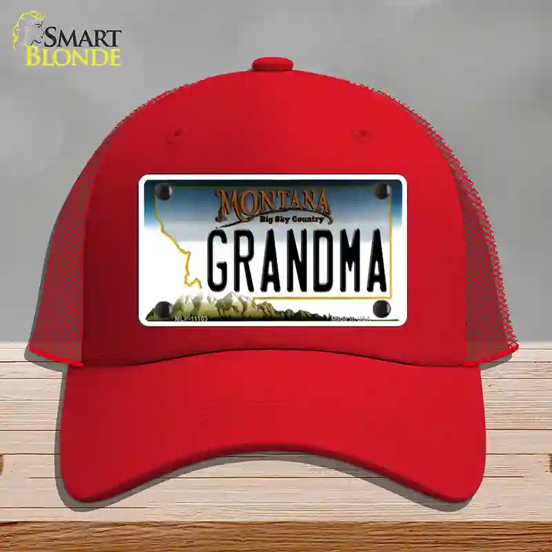 HAT17-MLP-11103 Grandma Montana State Novelty License Plate Hat, Mesh - Red