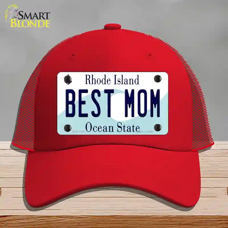 HAT17-MLP-11221 Best Mom Rhode Island State Novelty License Plate Hat, Mesh - Red