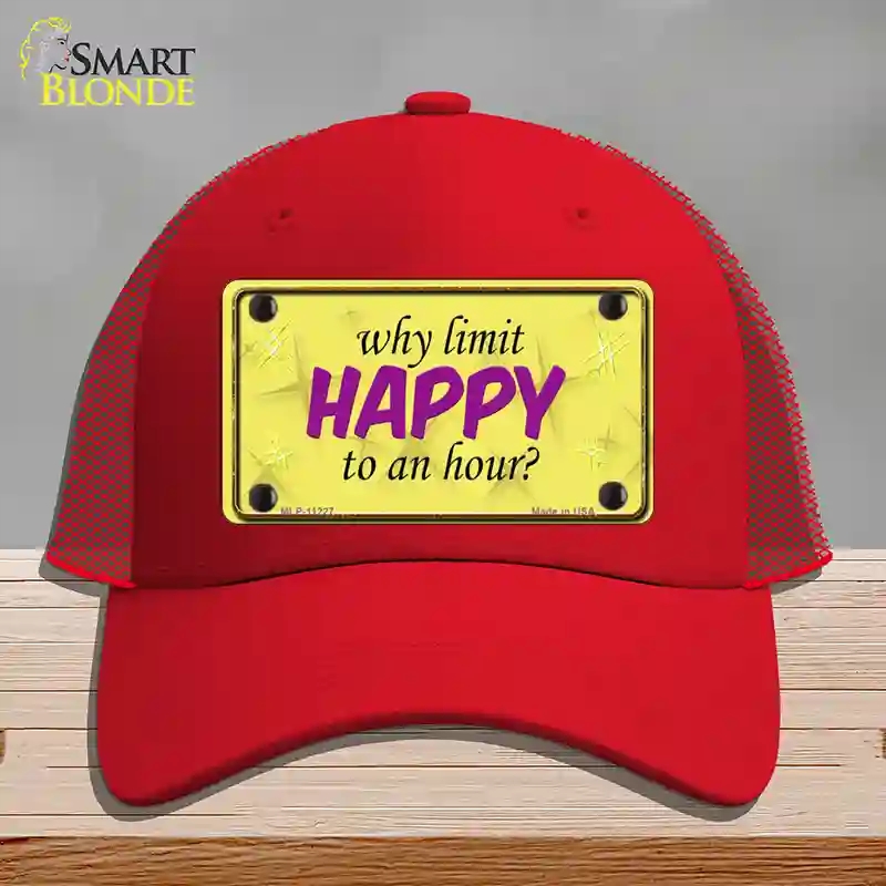 HAT17-MLP-11227 Why Limit Happy to An Hour Novelty License Plate Hat, Mesh - Red