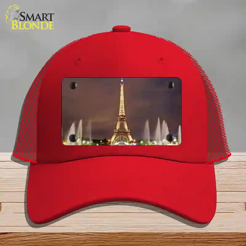 HAT17-MLP-11249 Eiffel Tower Night with Fountain Novelty License Plate Hat, Mesh - Red