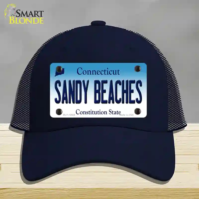 HAT16-MLP-10929 Sandy Beaches Connecticut Novelty License Plate Hat, Mesh - Navy