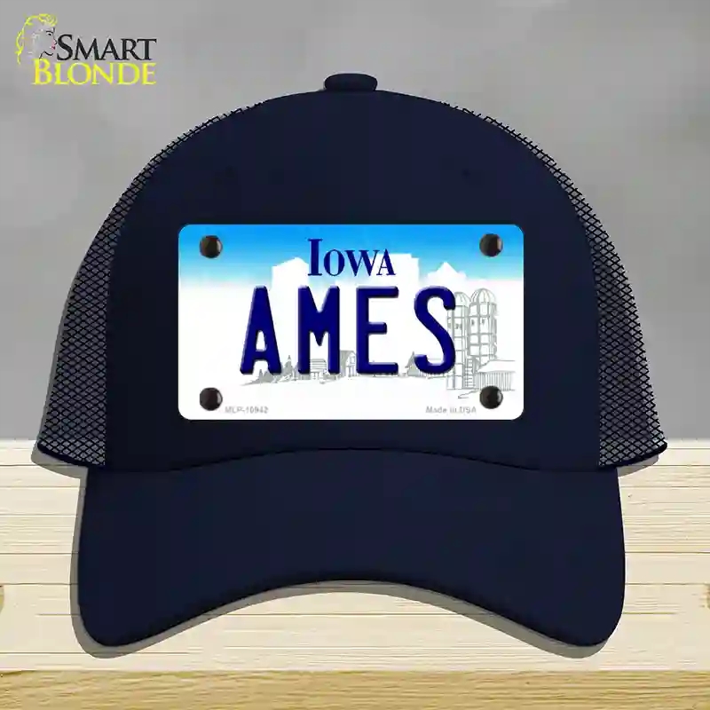 HAT16-MLP-10942 Ames Iowa Novelty License Plate Hat, Mesh - Navy